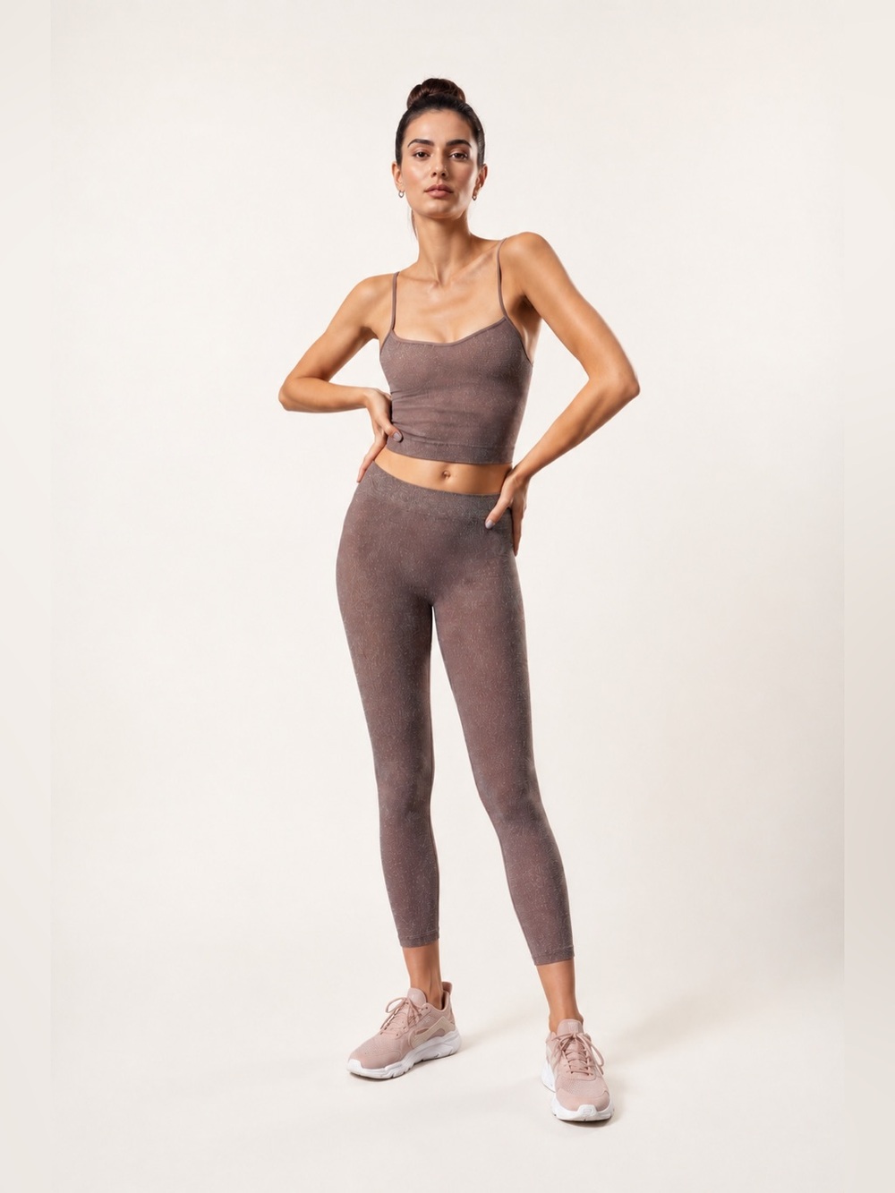 Phat Buddha Jane Glitter Capri Legging in Deep Taupe